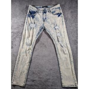 Road Narrows White Jeans Men 34 Acid Wash Skinny Jeans Streetwear